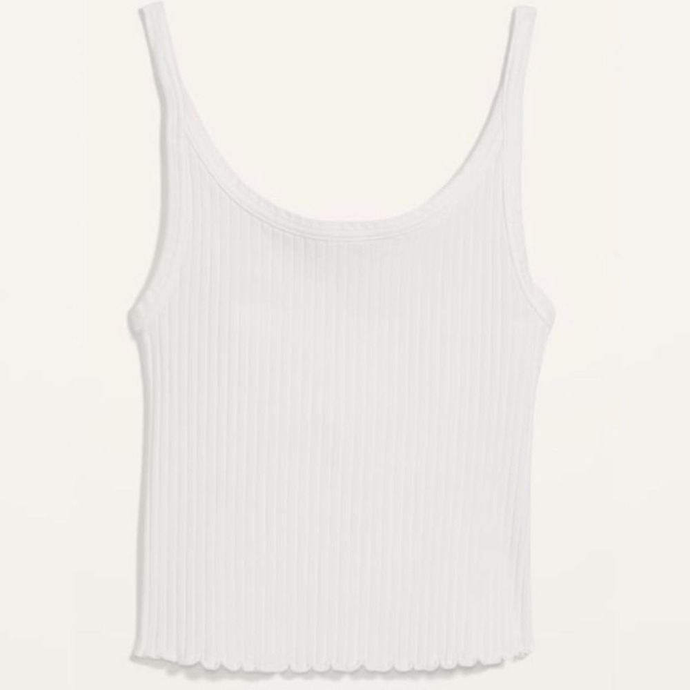 Old Navy NWT Fitted Cropped Lettuce Edge Rib Knit Tank Top in White XXL Tall
